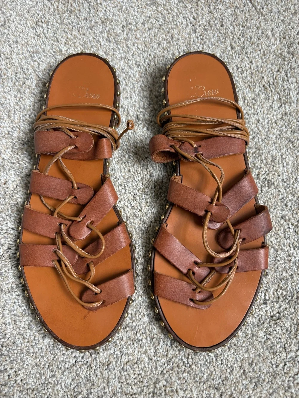 J. Crew- Women’s Leather Studded Ankle Wrap Sandals - Size 6.5 - Brown &‎ Gold
